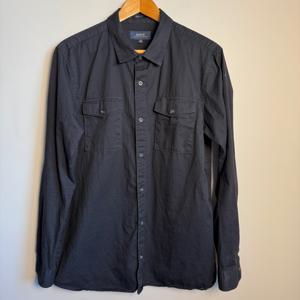 ROARK Mens‎ Classic Fit Black Cotton Long Sleeve Button Up Shirt Large Preppy